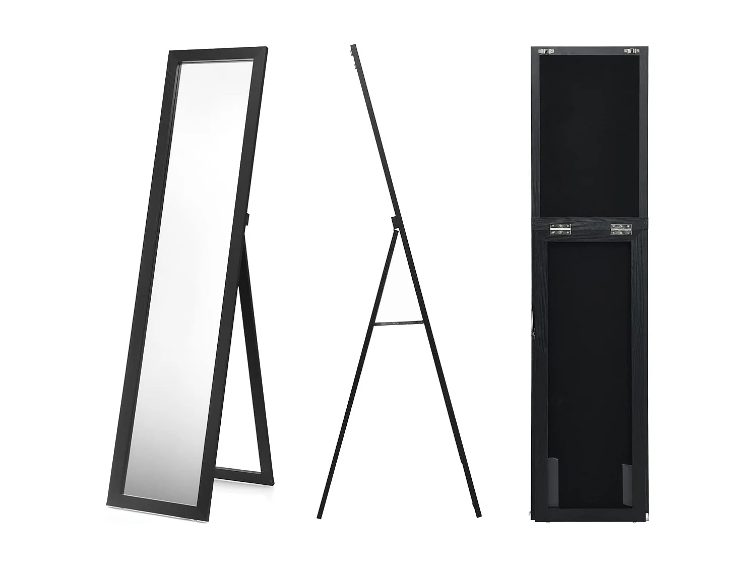 2-in-1 full-body spiegel, staande spiegel en wandspiegel met houten frame,37 x 155 cm, garderobespiegel voor slaapkamer, woonkamer en entree (zwart)TI88735