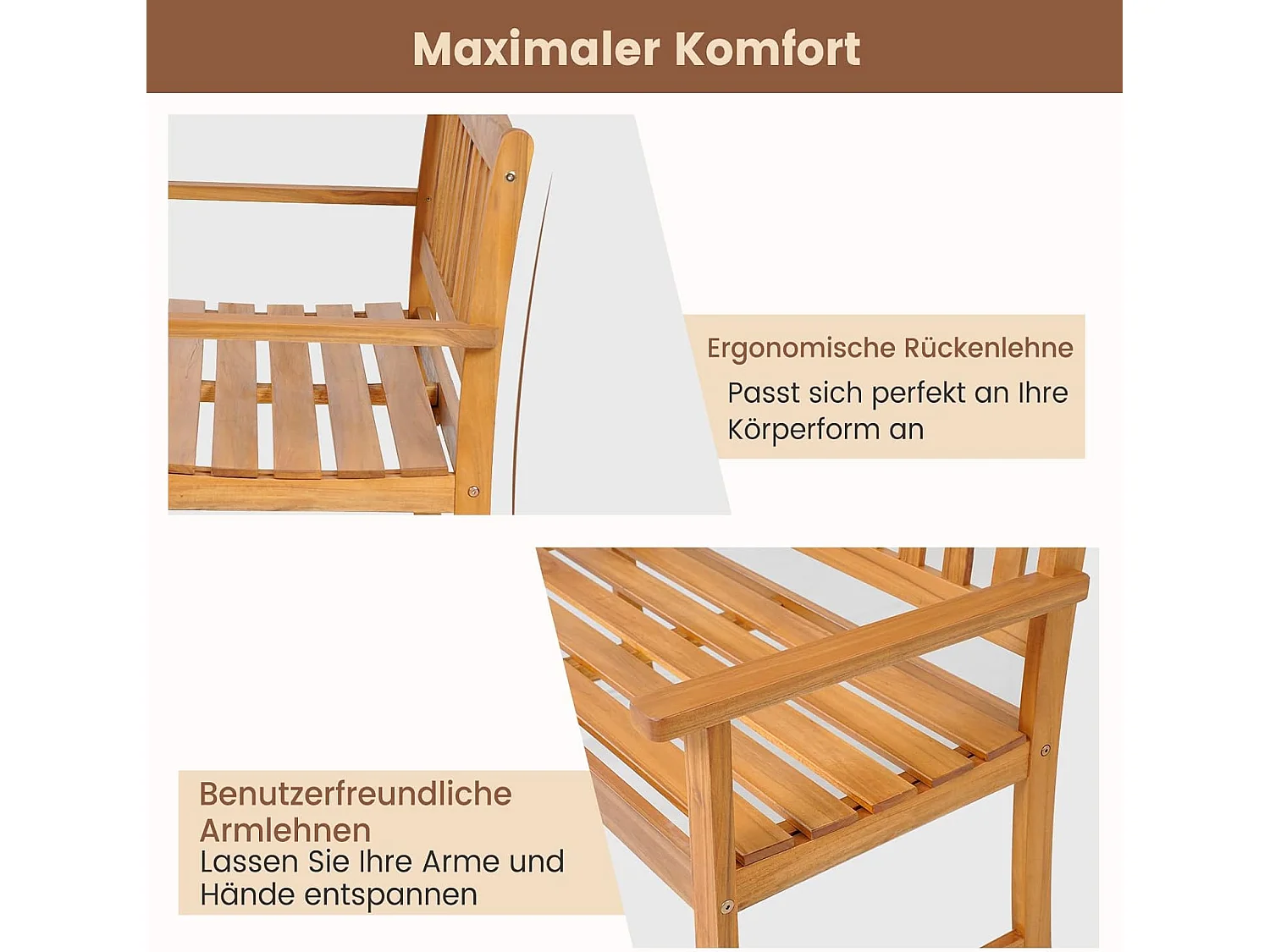 Tuinbank van acaciahout, massieve houten bank, belastbaar tot 360 kg, 2-zits, terrasbank, parkeerbank voor terras, balkon, tuin