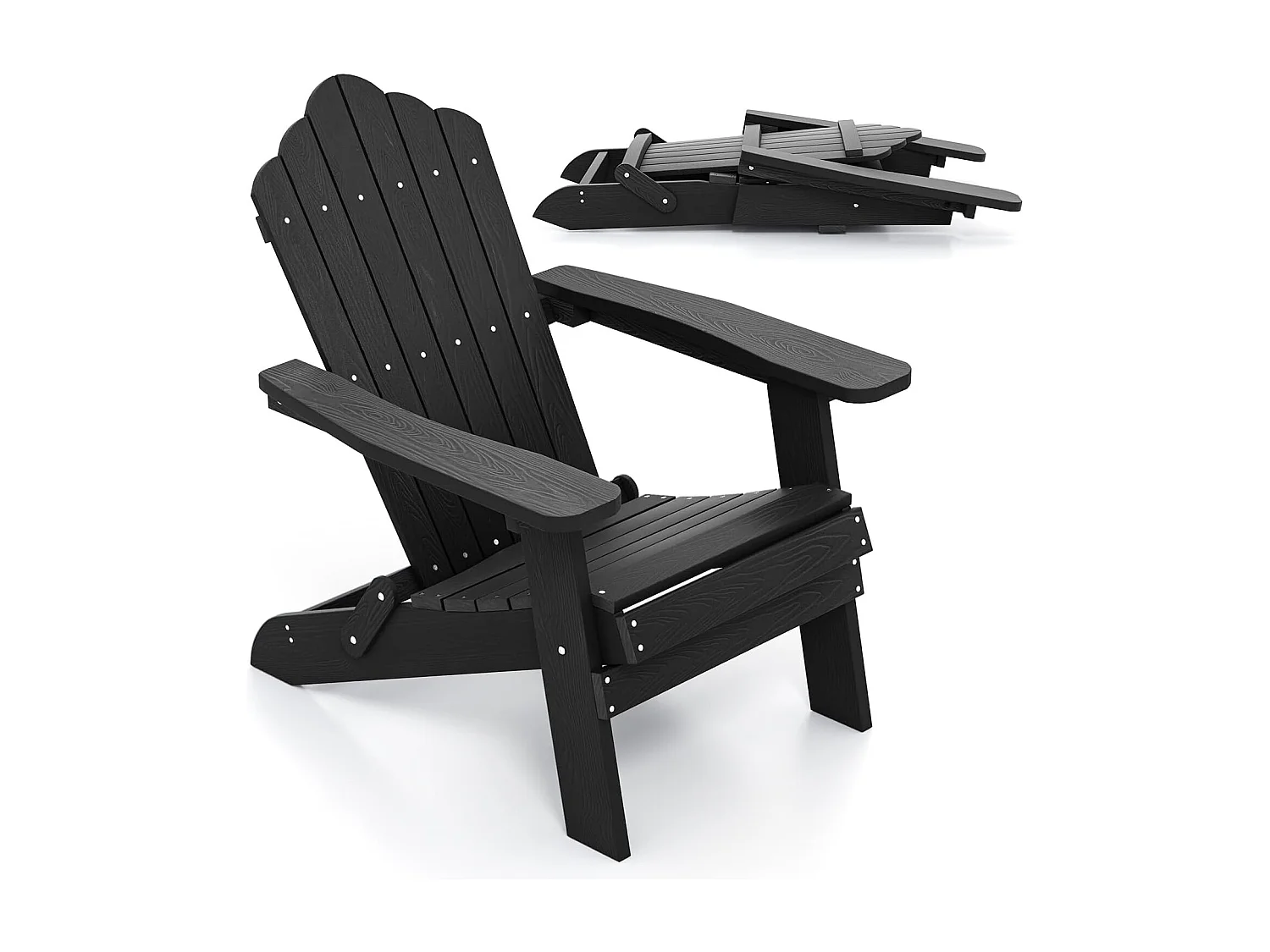 Adirondack Stoel inklapbaar,Adirondack stoel van kunststof, tuinstoel met hoge rugleuning en brede armleuningen voor tuin, terras (zwart)ZB34334