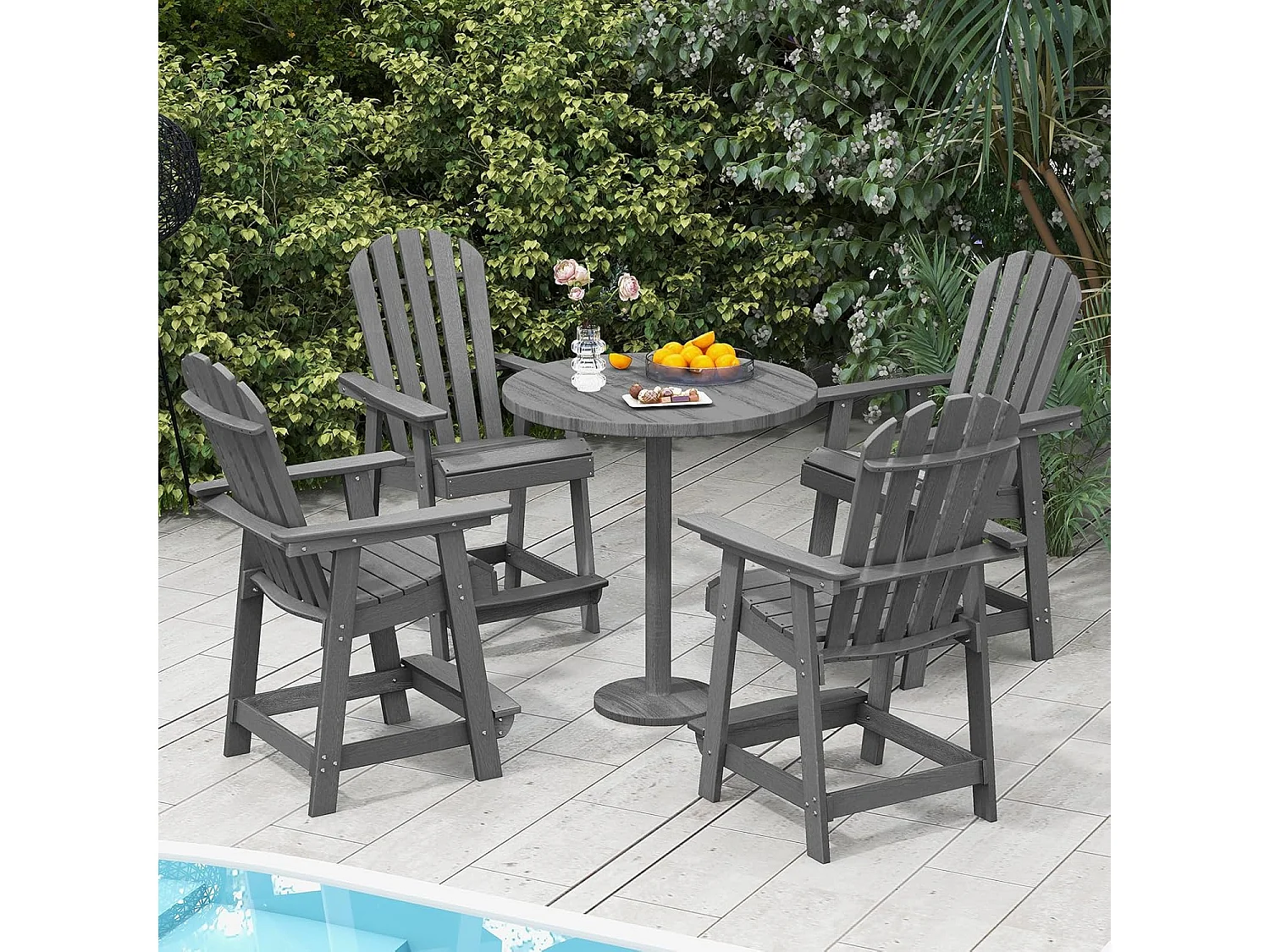 Hoge Adirondack stoel met voetensteun, weerbestendige barkruk van HDPE, balkonstoel met armleuning, outdoor Adirondack stoel voor tuin, terras (grijs)ZB33793