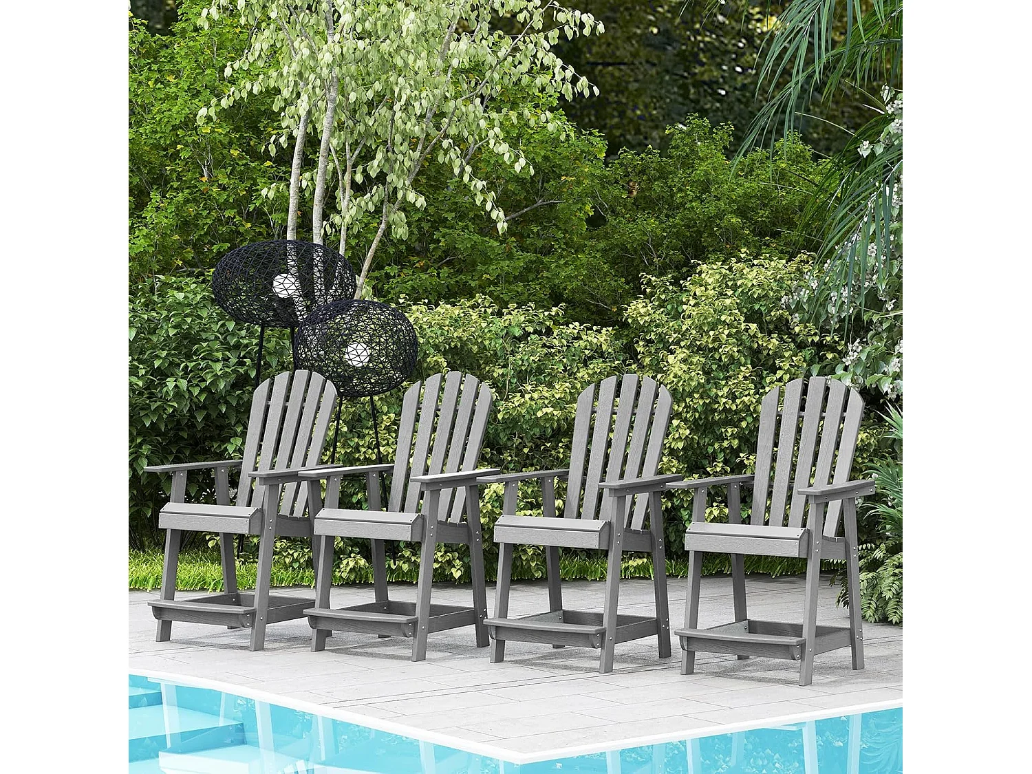 Hoge Adirondack stoel met voetensteun, weerbestendige barkruk van HDPE, balkonstoel met armleuning, outdoor Adirondack stoel voor tuin, terras (grijs)ZB33793