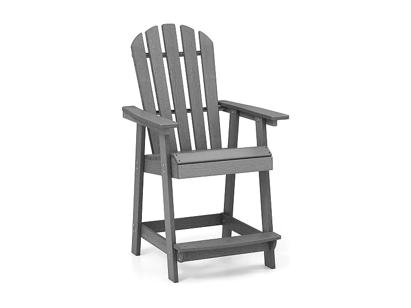 Hoge Adirondack stoel met voetensteun, weerbestendige barkruk van HDPE, balkonstoel met armleuning, outdoor Adirondack stoel voor tuin, terras (grijs)ZB33793