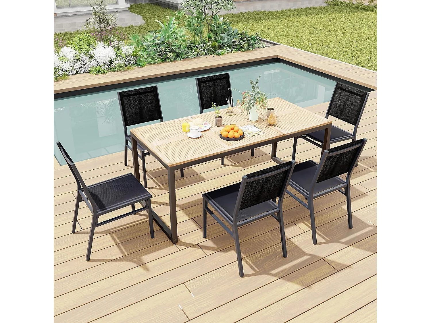 Tuinstoel van aluminium, weerbestendige terrasstoel met ademende zitting en rugleuning, lichte balkonstoel zonder armleuningen, voor tuin, balkon, terrasZB33801