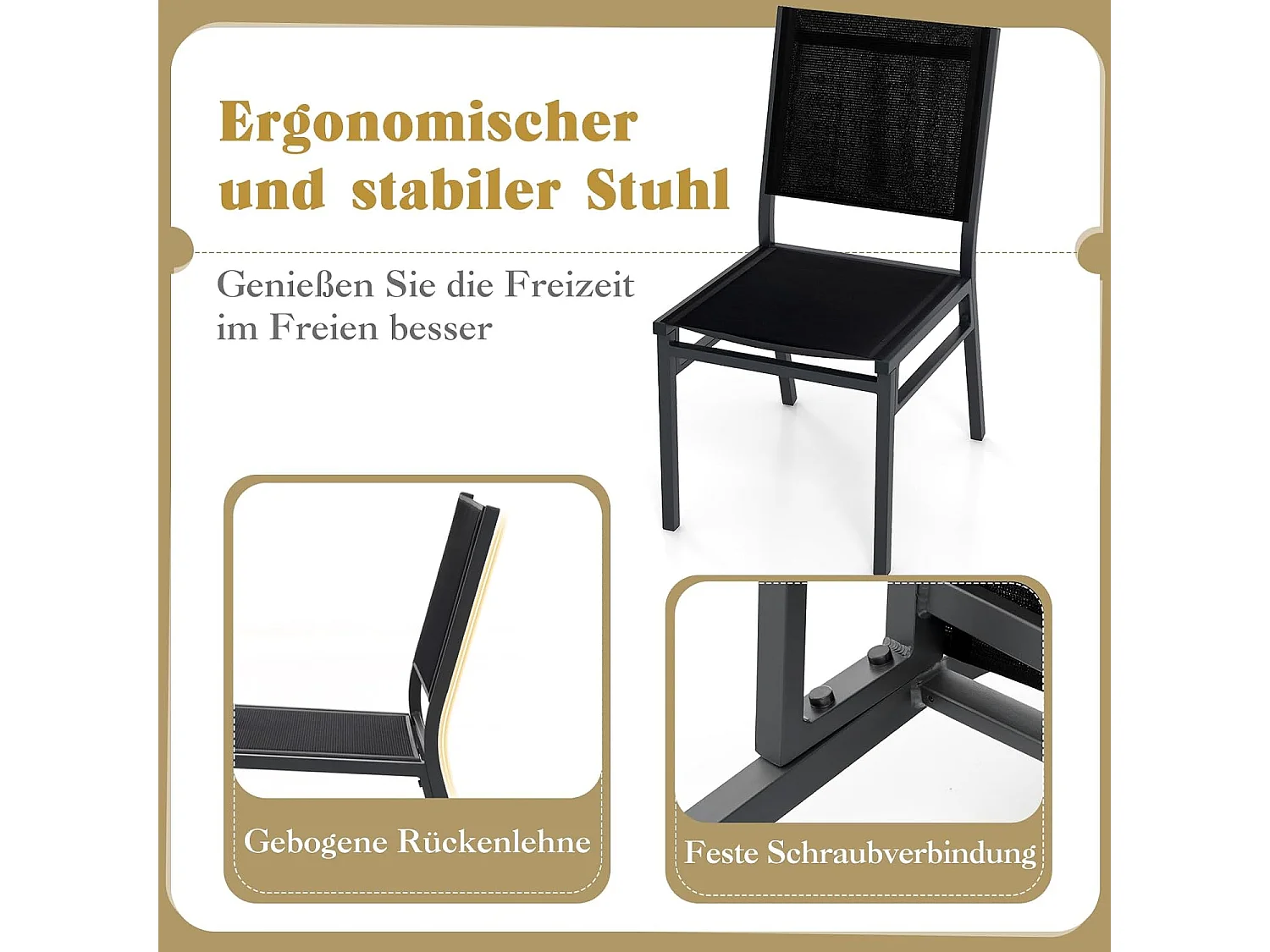 Tuinstoel van aluminium, weerbestendige terrasstoel met ademende zitting en rugleuning, lichte balkonstoel zonder armleuningen, voor tuin, balkon, terrasZB33801