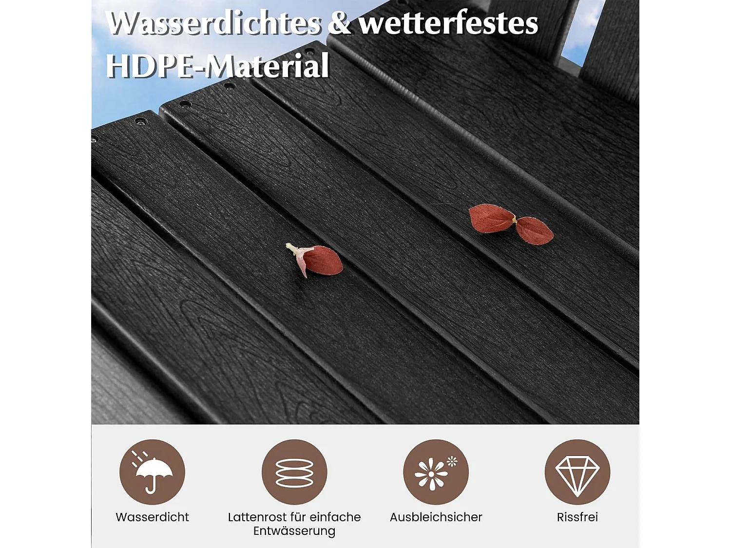 Hoge Adirondack stoel met voetensteun, weerbestendige barkruk van HDPE, balkonstoel met armleuning, outdoor Adirondack stoel voor tuin, terras (zwart)ZB33793