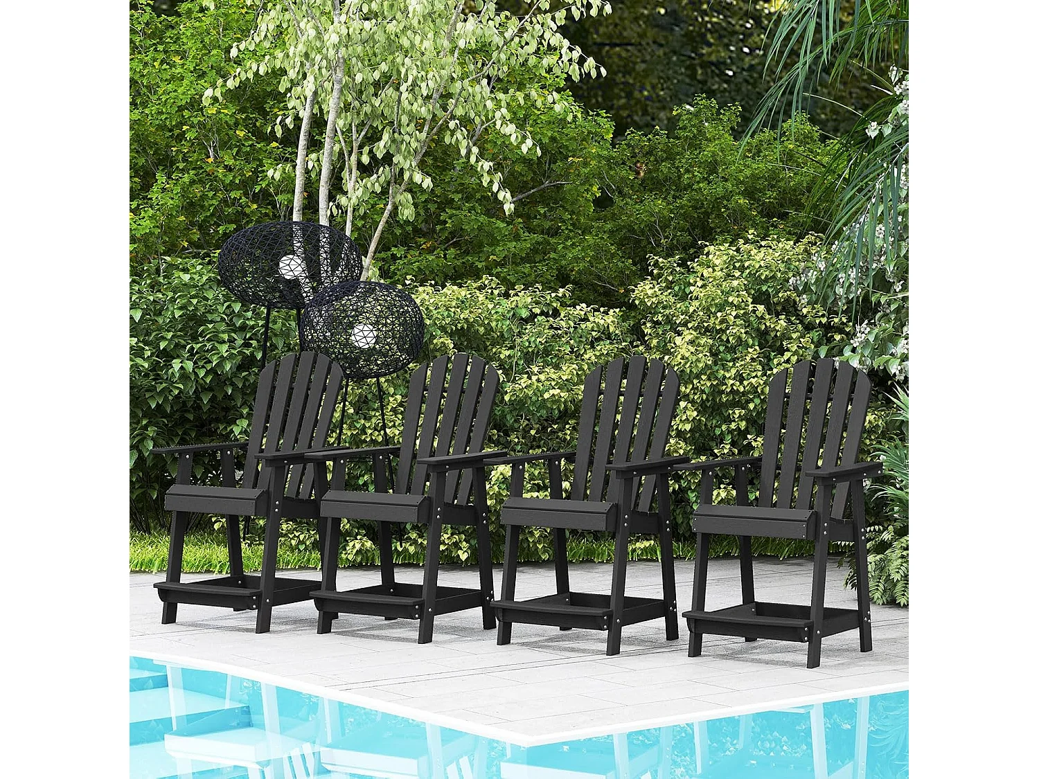 Hoge Adirondack stoel met voetensteun, weerbestendige barkruk van HDPE, balkonstoel met armleuning, outdoor Adirondack stoel voor tuin, terras (zwart)ZB33793