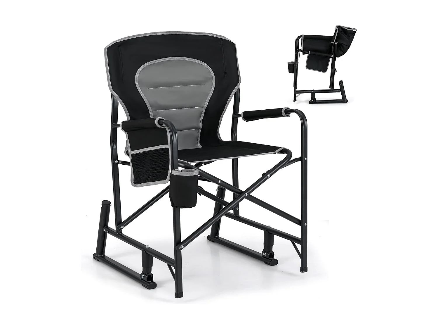 Campingstoel, opvouwbaar, visstoel met kantelfunctie, bekerhouder en zijzak, regisseursstoel met gevoerde rugleuning, klapstoel voor kamperen, vissenZB33156