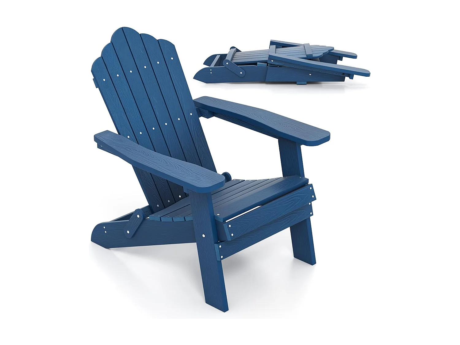 Adirondack Stoel inklapbaar, weerbestendige Adirondack stoel van kunststof, tuinstoel met hoge rugleuning en brede armleuningen voor tuin, terras(marine)ZB34334