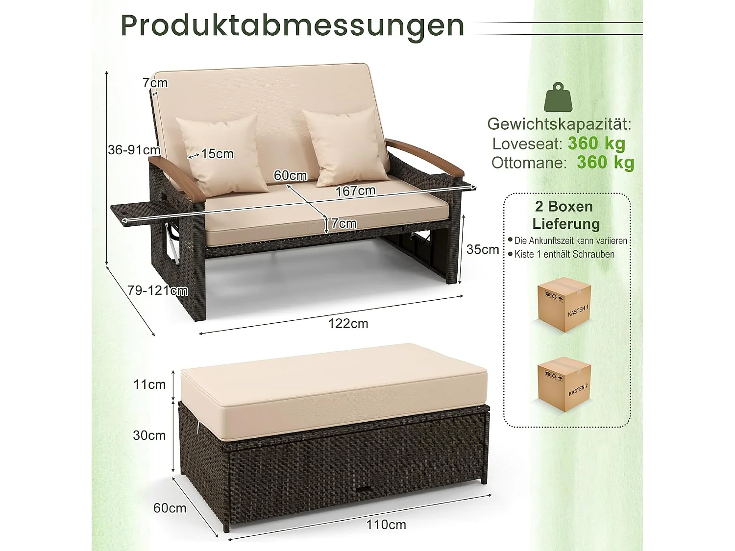 3-in-1 tuinbed met bijzettafel, 4-traps verstelbare rugleuning, slaapfunctie en zijplanken, tuinmeubelen voor zwembad, terrassenTI93849