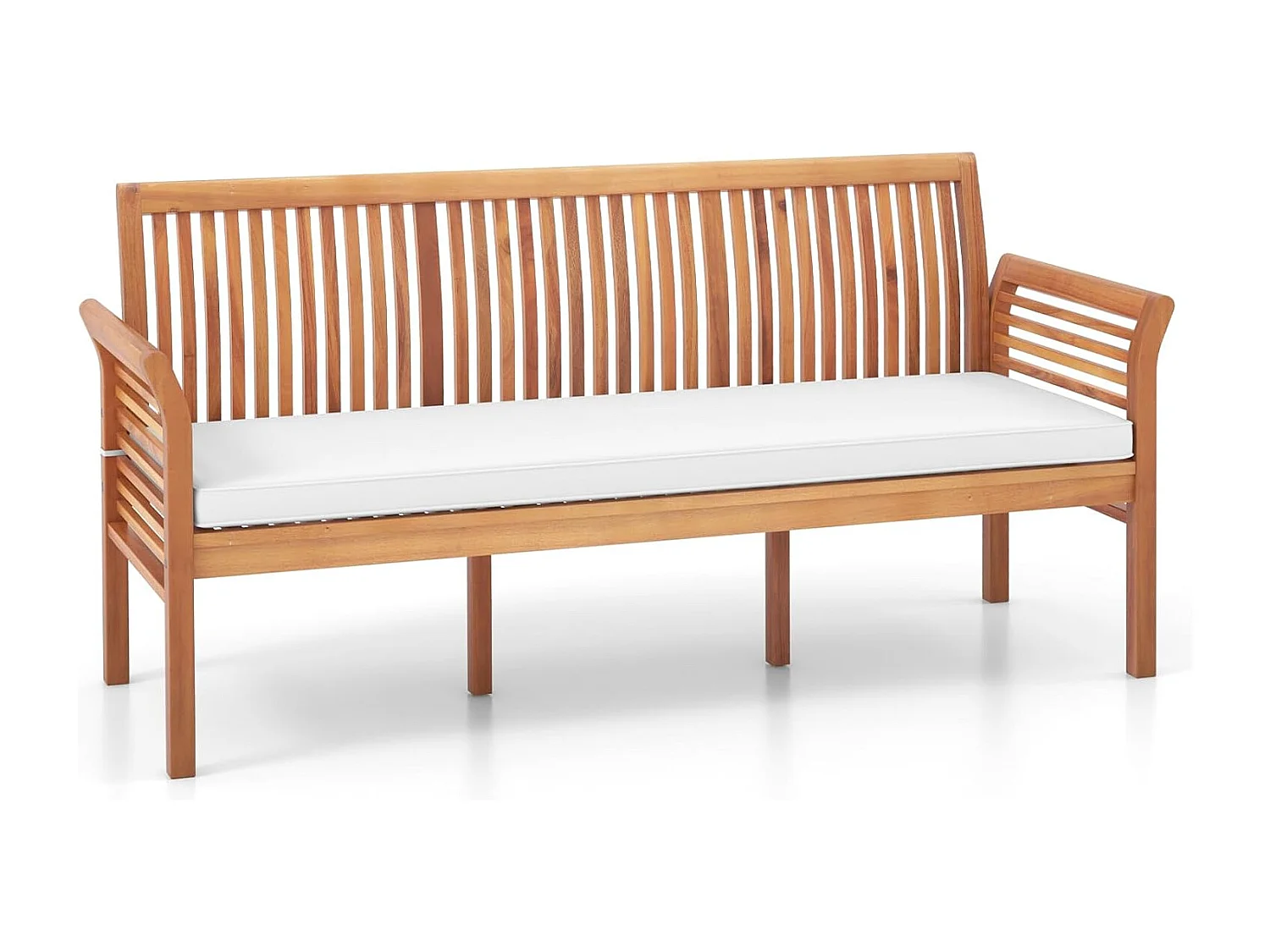 Tuinbank van acaciahout, houten bank met zitkussen voor 3-zits,tuinbank, balkonbank, belastbaar tot 540 kg, parkeerbank voor terras, balkon,159 x 59 x 77 cmTI94555