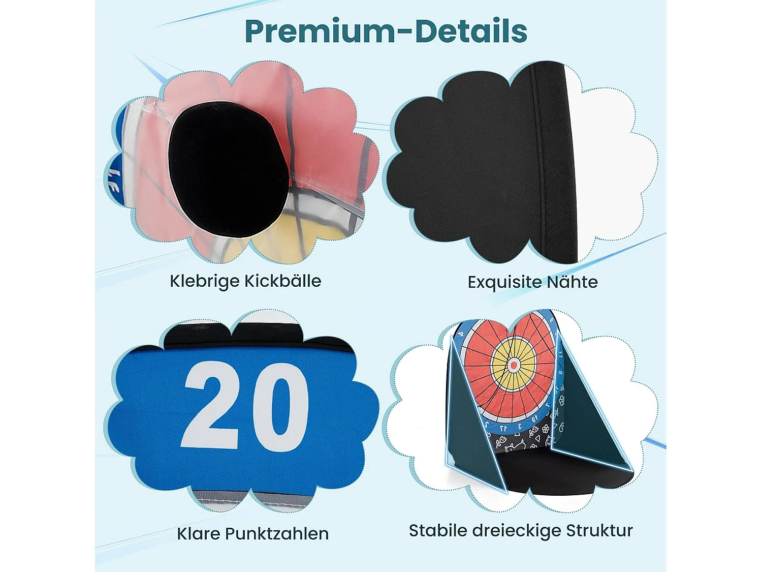 Groot dartbord voor kinderen, dartwerpspel set met 4 kickballen en draagtas, familiespel voor volwassenen en kinderen vanaf 6 jaar, donker + rood + blauwZB33687