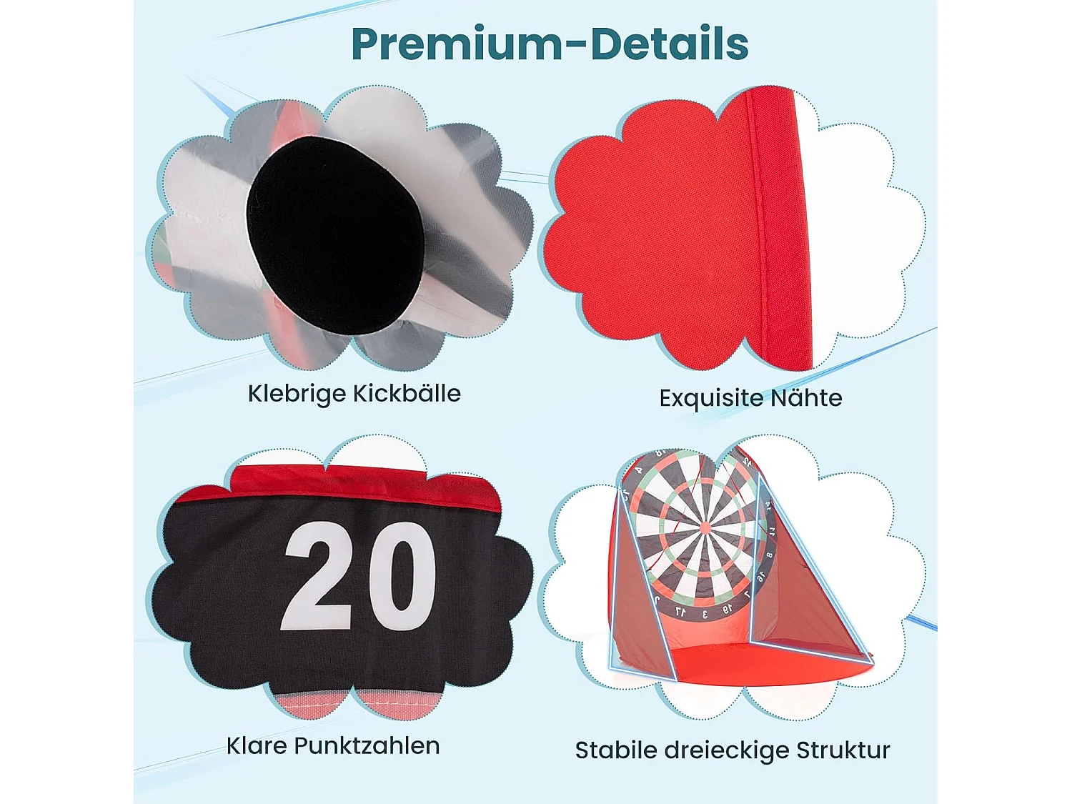 Groot dartbord voor kinderen, dartwerpspel set met 4 kickballen en draagtas,familiespel voor volwassenen en kinderen vanaf 6 jaar, rood + zwart + witZB33687