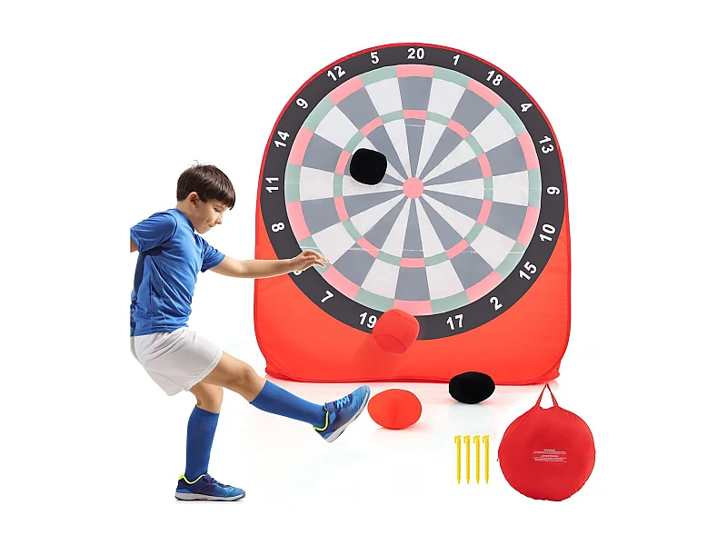 Groot dartbord voor kinderen, dartwerpspel set met 4 kickballen en draagtas,familiespel voor volwassenen en kinderen vanaf 6 jaar, rood + zwart + witZB33687