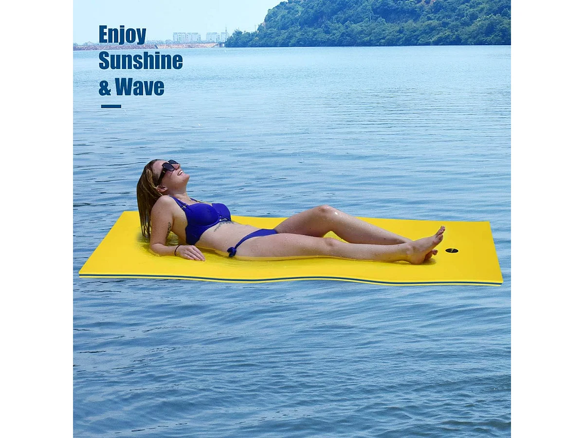 210 x 66cm Drijvende water mat,persoonlijke drijvende oase schuim mat,springerig scheurbestendig 3-laags XPE schuim,oprolbare zwembad drijvende mat(Geel)ZB34456