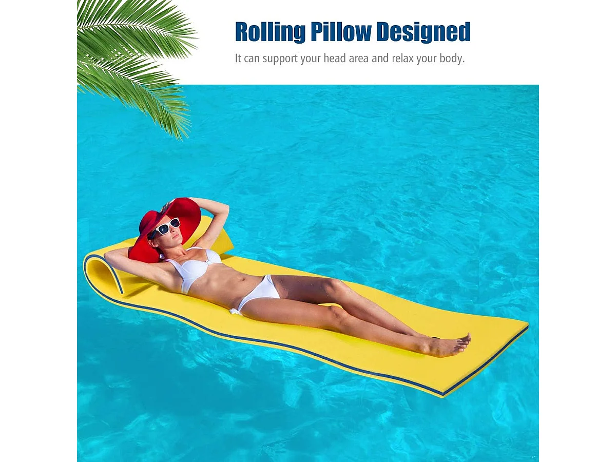 210 x 66cm Drijvende water mat,persoonlijke drijvende oase schuim mat,springerig scheurbestendig 3-laags XPE schuim,oprolbare zwembad drijvende mat(Geel)ZB34456