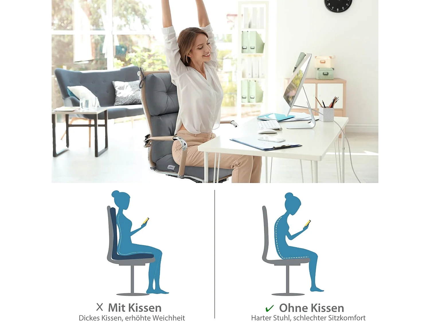 2-in-1 kussens voor stoel,vloerstoelzitkussen,bekleding met hoge verstelbare rugleuning en banden, vloerstoelkussen,zitkussen,binnen en buiten TI89438