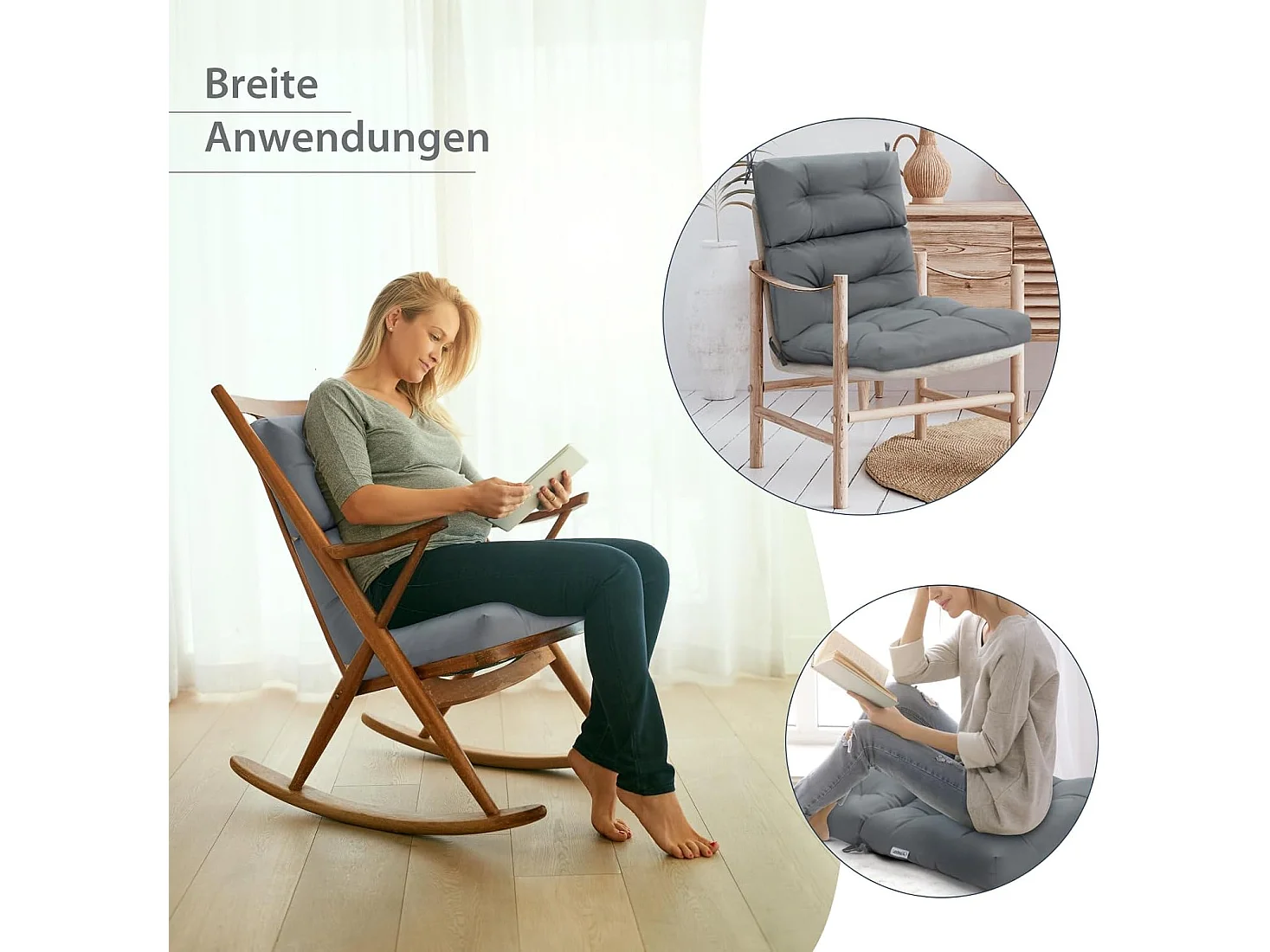2-in-1 kussens voor stoel,vloerstoelzitkussen,bekleding met hoge verstelbare rugleuning en banden, vloerstoelkussen,zitkussen,binnen en buiten TI89438