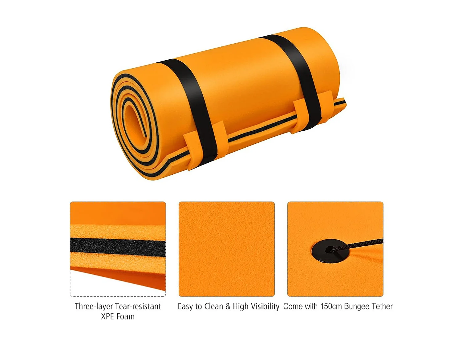 210 x 66cm Drijvende water mat, persoonlijke drijvende oase schuim mat,springerig scheurbestendig 3-laags XPE schuim,oprolbare zwembad drijvende mat(Oranje)ZB34456