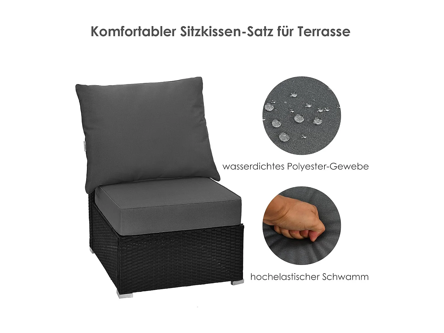 Set van 2 zitkussens voor tuinstoel, zitkussen en rugkussen,stoelkussen met antislip touwriemen en afneembaar overtrek,binnen en buiten,grijs TI89457