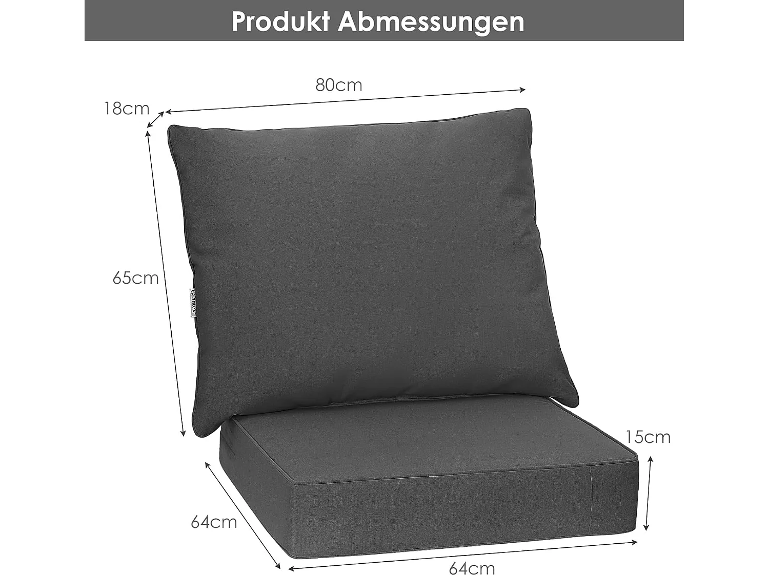 Set van 2 zitkussens voor tuinstoel, zitkussen en rugkussen,stoelkussen met antislip touwriemen en afneembaar overtrek,binnen en buiten,grijs TI89457