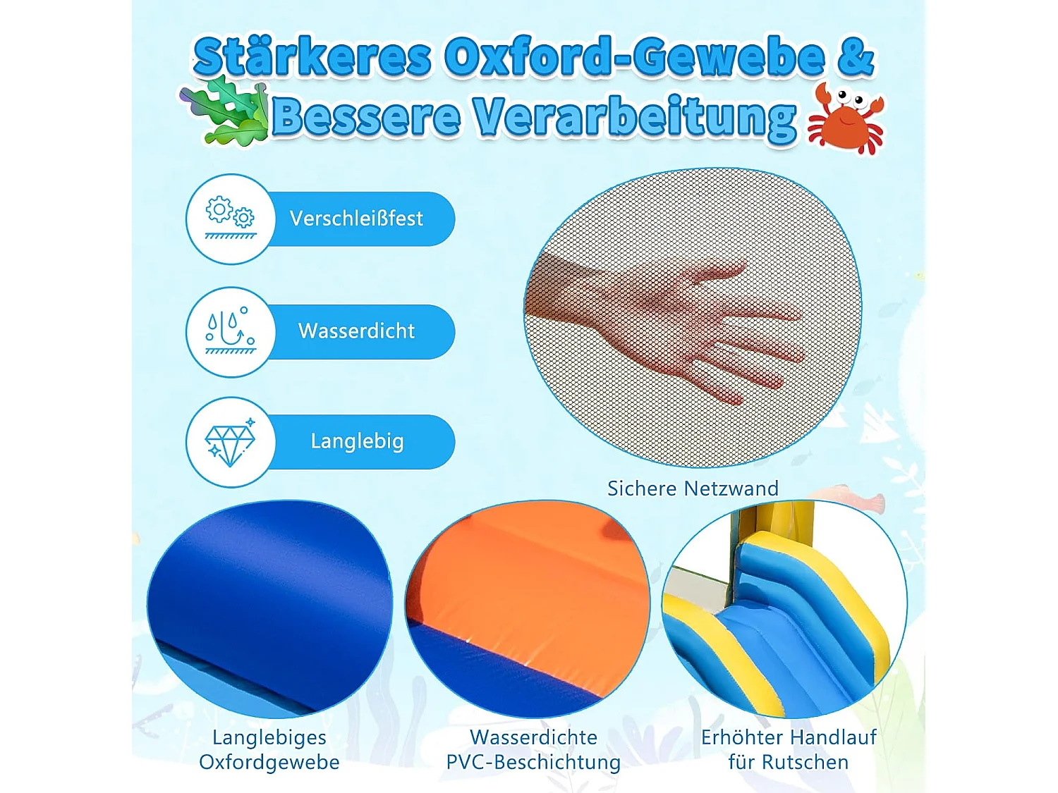 Springkasteel met blazer en glijbaan, waterpark met 2 zwembaden, waterkanon, basketbalmand, kinderspringkasteel voor binnenplaats, park, 490 x 290 x 220 cmZB33238