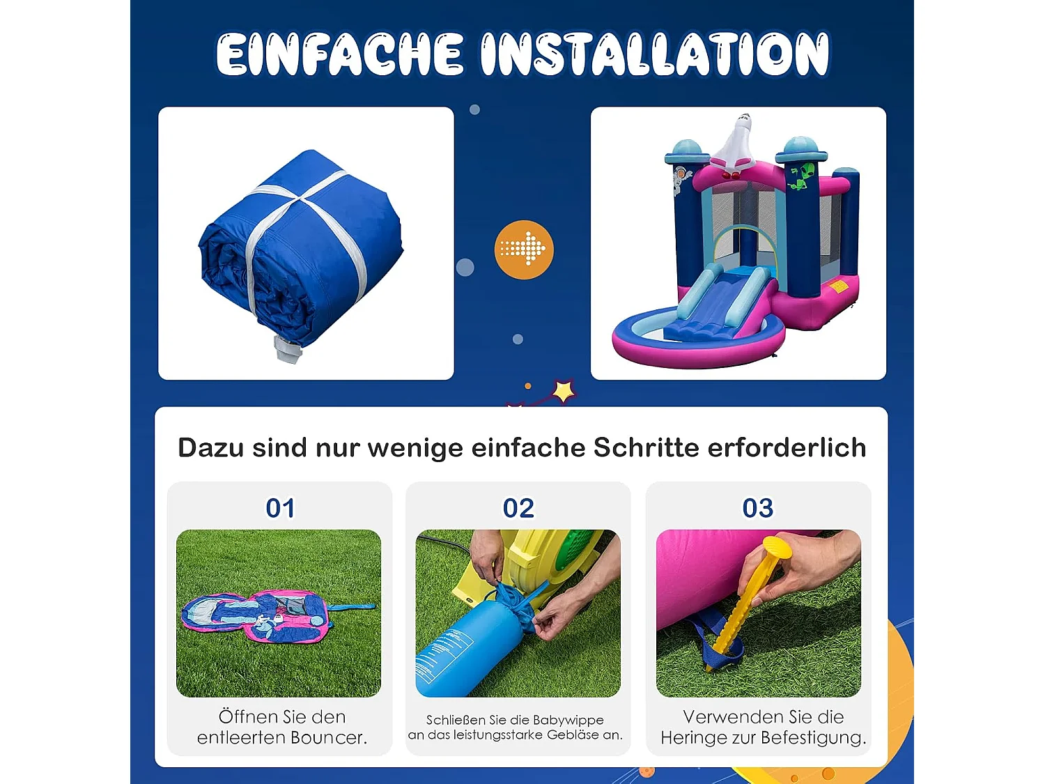 Springkasteel met kinderbadje, springslot met glijbaan, outdoor bouncer incl. draagtas en grondpalen, 393 x 207 x 270 cm