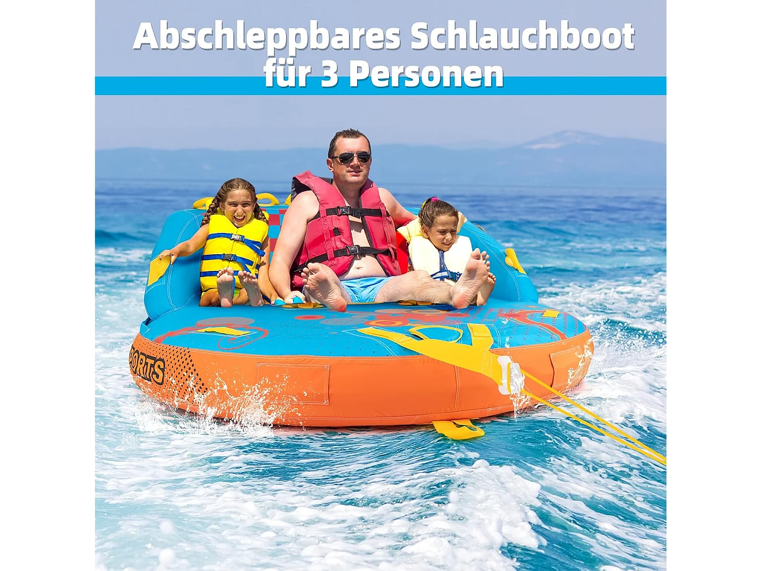Funtube voor 3 personen, towable tube om op te zitten en te knielen, voor boot