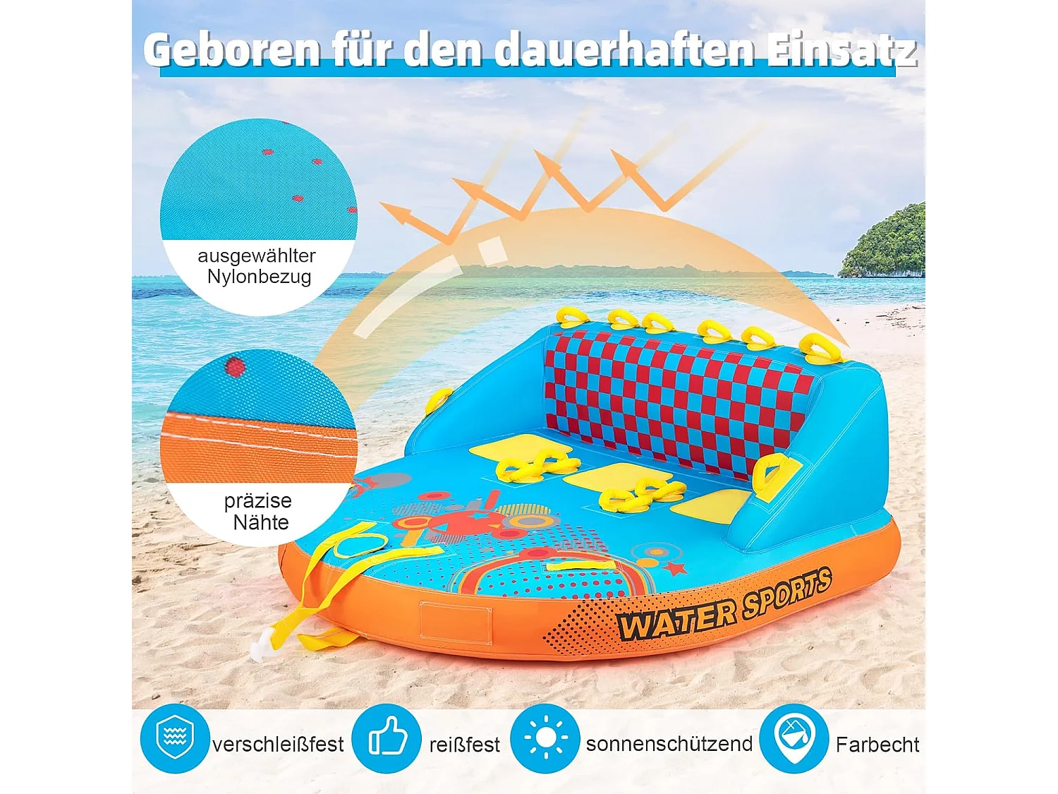 Funtube voor 3 personen, towable tube om op te zitten en te knielen, voor boot