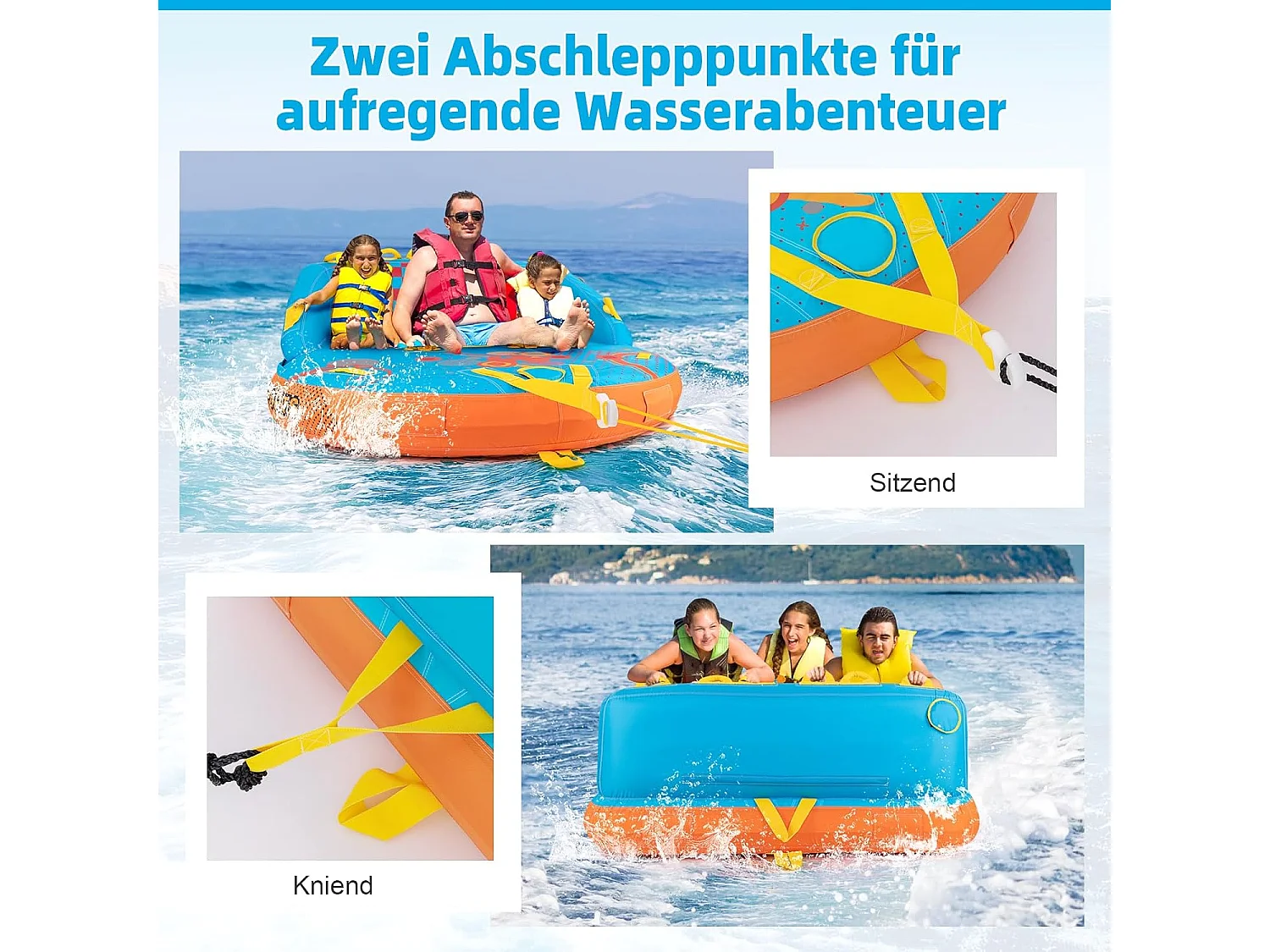 Funtube voor 3 personen, towable tube om op te zitten en te knielen, voor boot