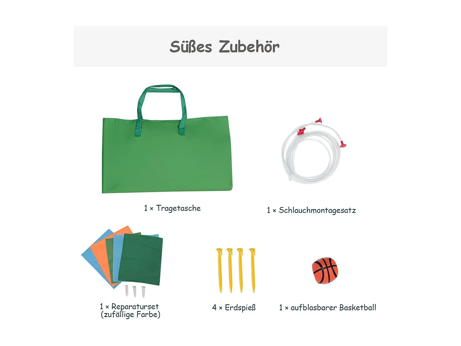 Springkasteel met glijbaan, klimwand, kinderbadje, waterkanon en basketbalring, waterpark voor nat en droog gebruik, inclusief reparatieset, draagtas groen