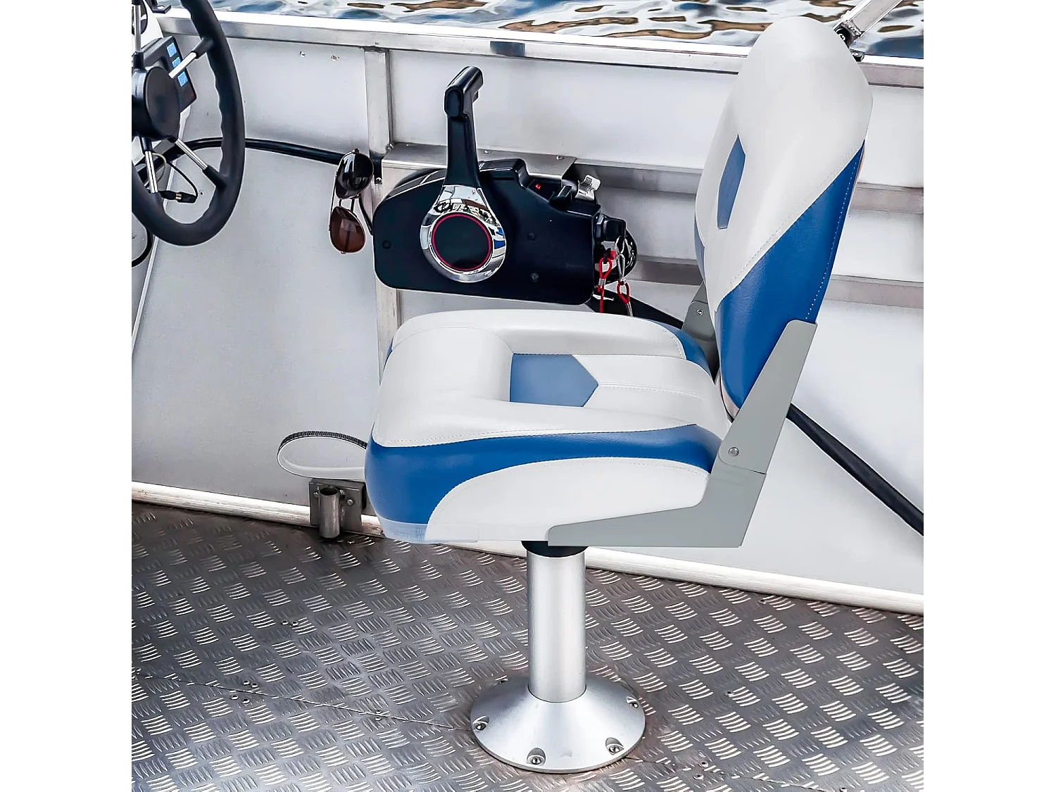 Set van 2 bootstoelen inklapbaar, bootstoel met 11 cm dikke sponsvulling, gevoerde stuurstoel, blauw-wit, 50 x 42 x 52 cmZB32669