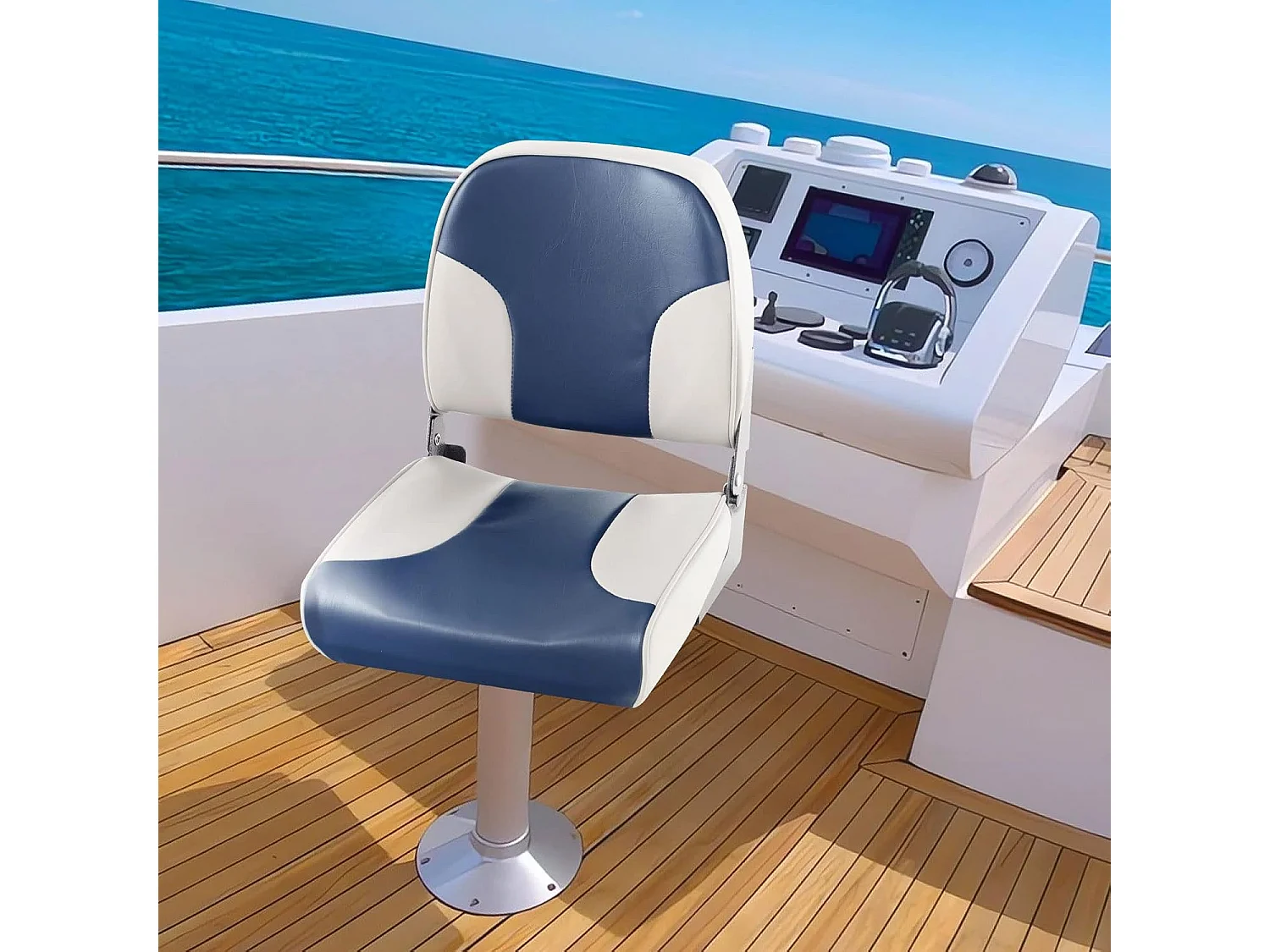 Inklapbare bootstoel, stuurstoel met 12 cm dikke schuimvulling en zachte bekleding, set van 2 stoelen, blauw-greige, 49 x 41 x 47 cmZB33274