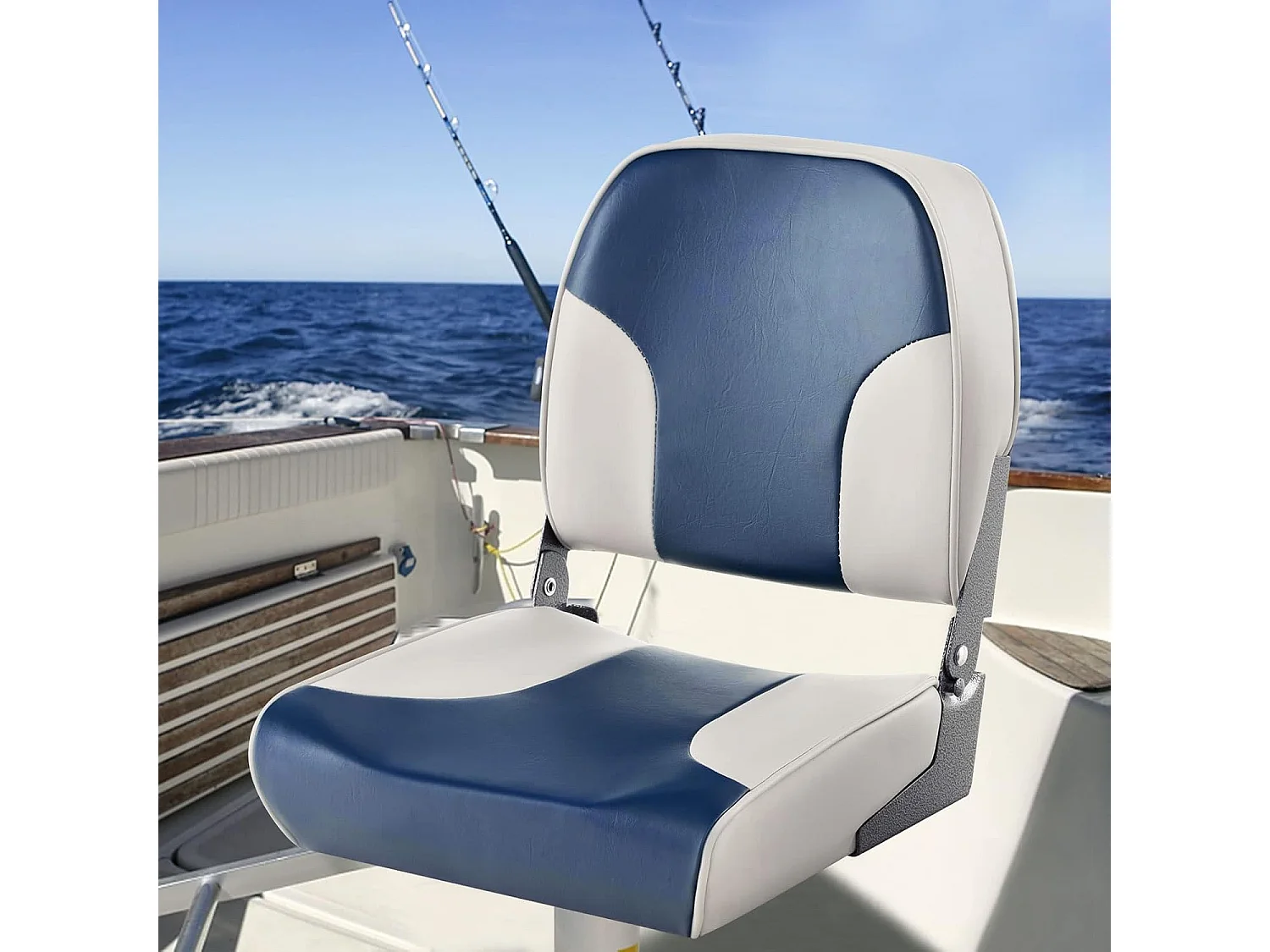 Inklapbare bootstoel, stuurstoel met 12 cm dikke schuimvulling en zachte bekleding, set van 2 stoelen, blauw-greige, 49 x 41 x 47 cmZB33274