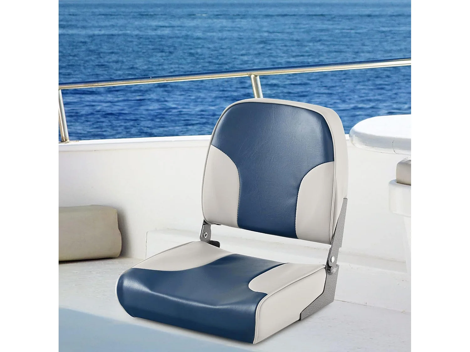 Inklapbare bootstoel, stuurstoel met 12 cm dikke schuimvulling en zachte bekleding, set van 2 stoelen, blauw-greige, 49 x 41 x 47 cmZB33274