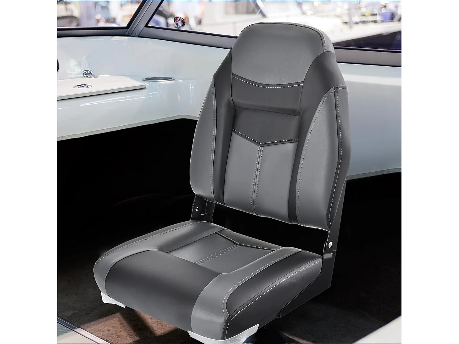 Bootstoel met hoge rugleuning, inklapbare bootstoel met 10 cm dikke sponsvulling, gevoerde stuurstoel voor boten (zwart, enkel)ZB32744