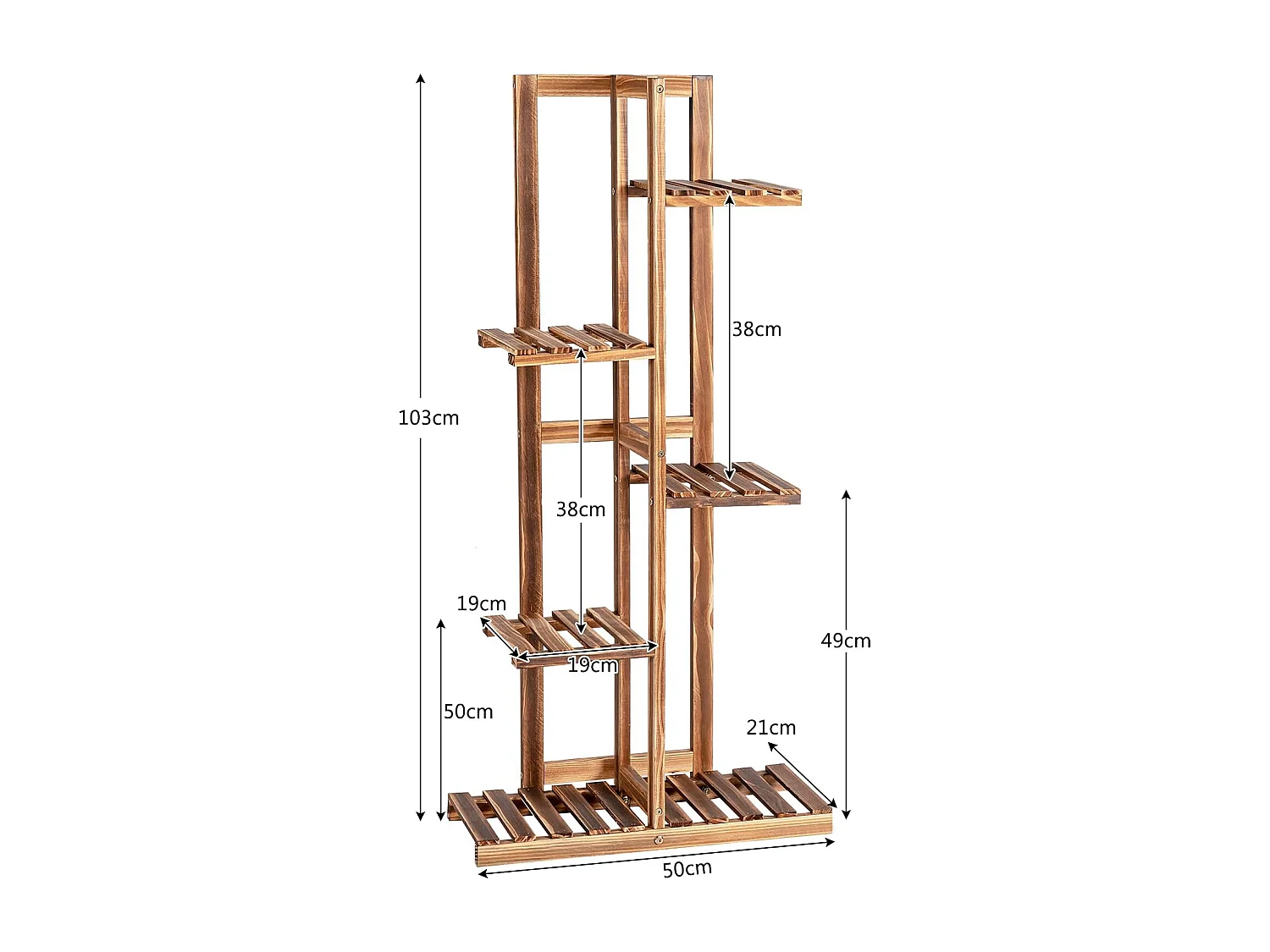 Plantenstandaard, vrijstaand bloemenrek, plantenrek, houten bloementrap, meerdere verdiepingen, houten plank, plantentrap voor binnen en buiten (6 niveaus/bruin)