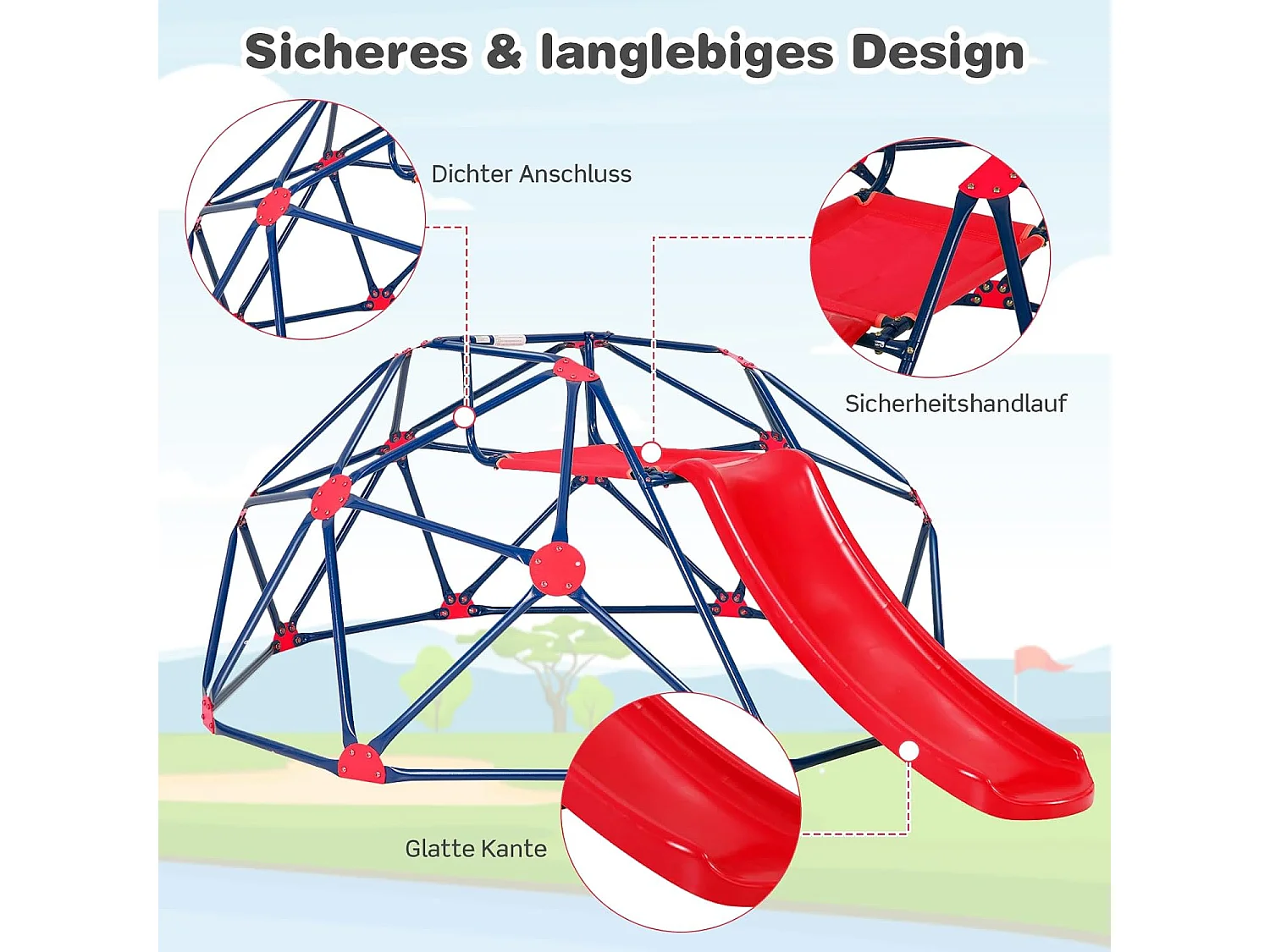 Klimkkoepel met glijbaan, klimrek in koepelvorm met stoffen platform, outdoor en indoor speelplaats voor 3-10 jaar, ideaal voor gymzaal,ZB32981 achtertuin, tuin