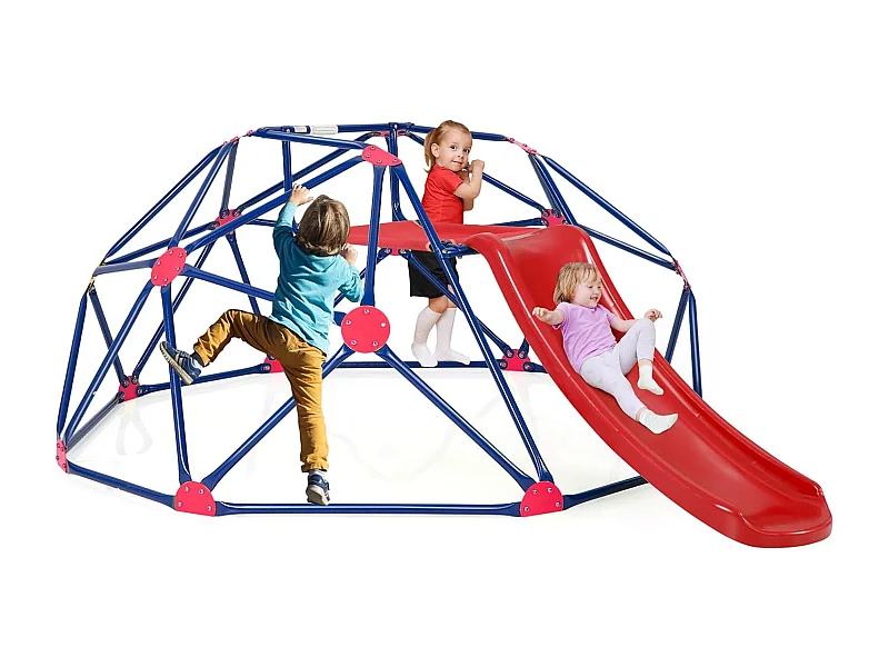 Klimkkoepel met glijbaan, klimrek in koepelvorm met stoffen platform, outdoor en indoor speelplaats voor 3-10 jaar, ideaal voor gymzaal,ZB32981 achtertuin, tuin