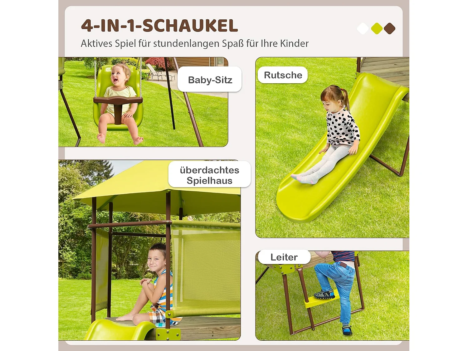 Speeltoren, klimrek met schommel, glijbaan en ladder, outdoor kinderklimtoren, kinderspeelplaats voor tuinZB33861