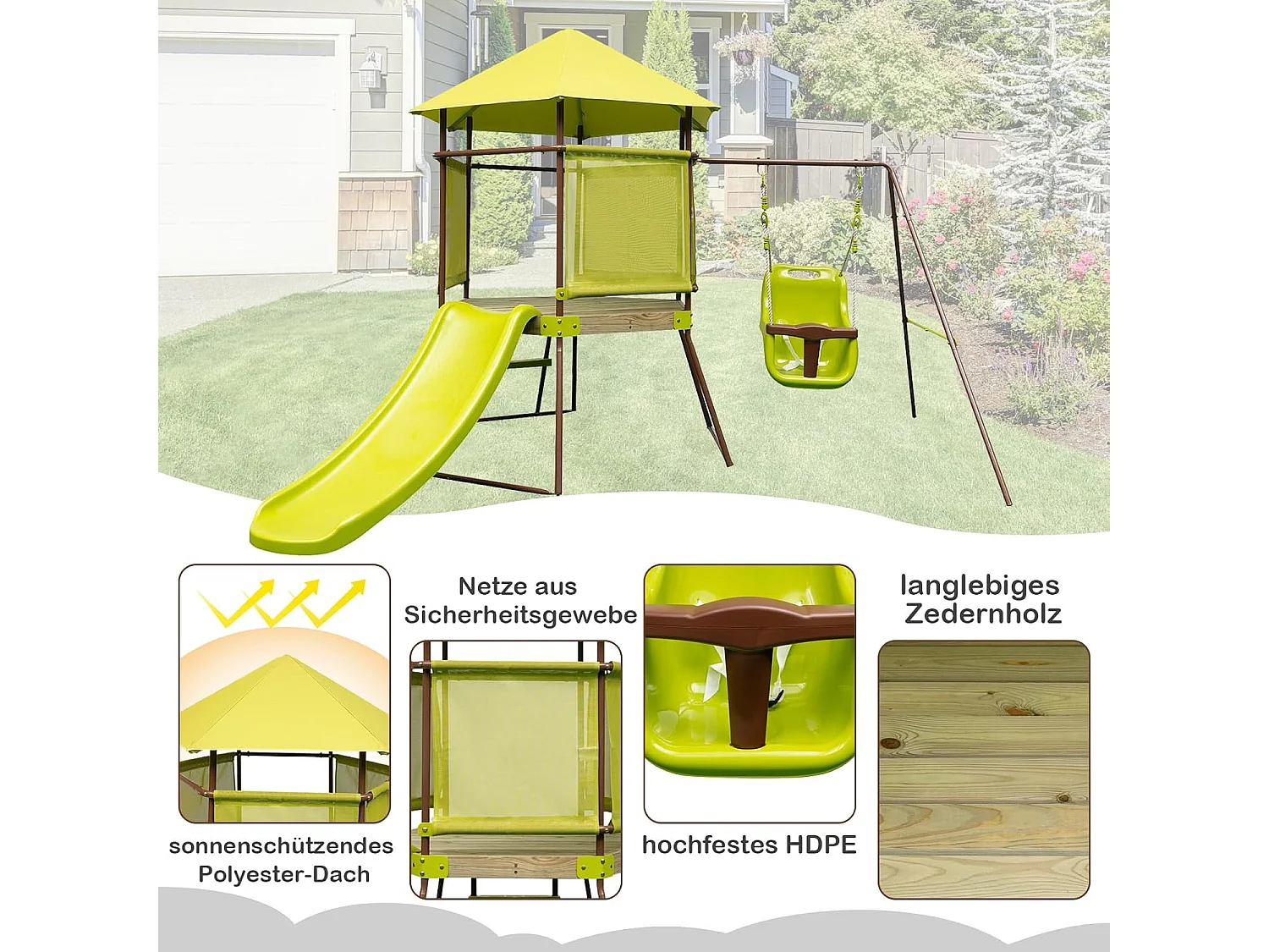 Speeltoren, klimrek met schommel, glijbaan en ladder, outdoor kinderklimtoren, kinderspeelplaats voor tuinZB33861