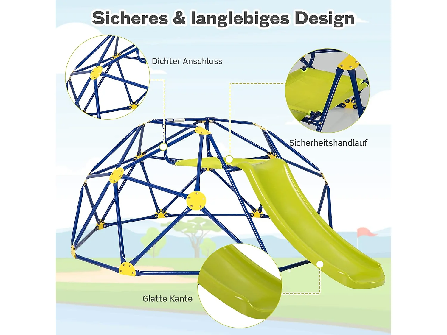 Klimkkoepel met glijbaan, klimrek in koepelvorm met stoffen platform, outdoor en indoor speelplaats voor 3-10 jaar, ideaal voor gymzaal,tuinZB32981