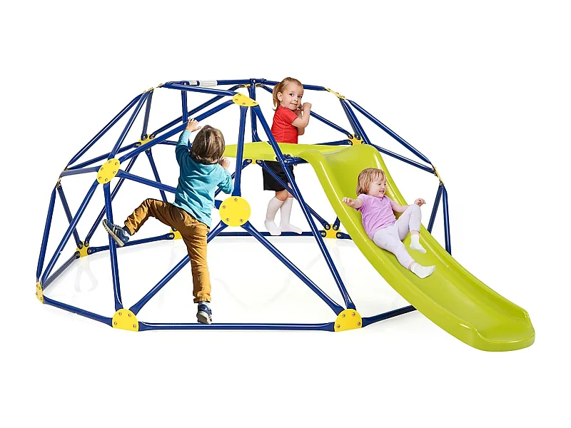 Klimkkoepel met glijbaan, klimrek in koepelvorm met stoffen platform, outdoor en indoor speelplaats voor 3-10 jaar, ideaal voor gymzaal,tuinZB32981