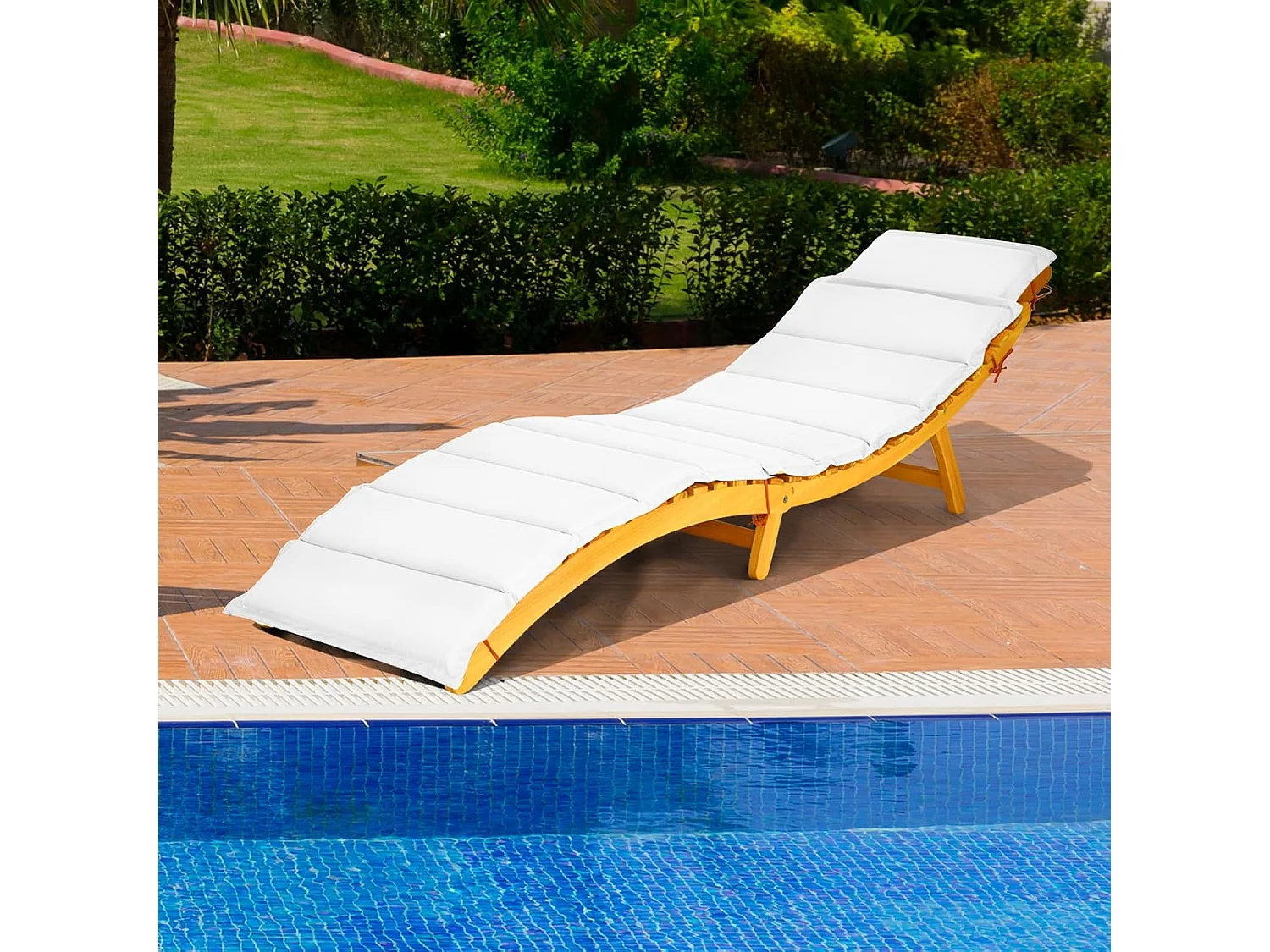 Zonneligstoel, hout, inklapbare ligstoel met kussen en inklapbare hoofdsteun, ergonomische ligstoel, terrasligstoel,houten ligstoel voor tuin, terras, achtertuin