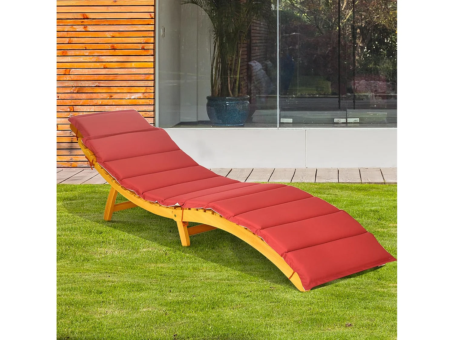 Zonneligstoel, hout, inklapbare ligstoel met kussen en inklapbare hoofdsteun, ergonomische ligstoel, terrasligstoel,houten ligstoel voor tuin, terras, achtertuin
