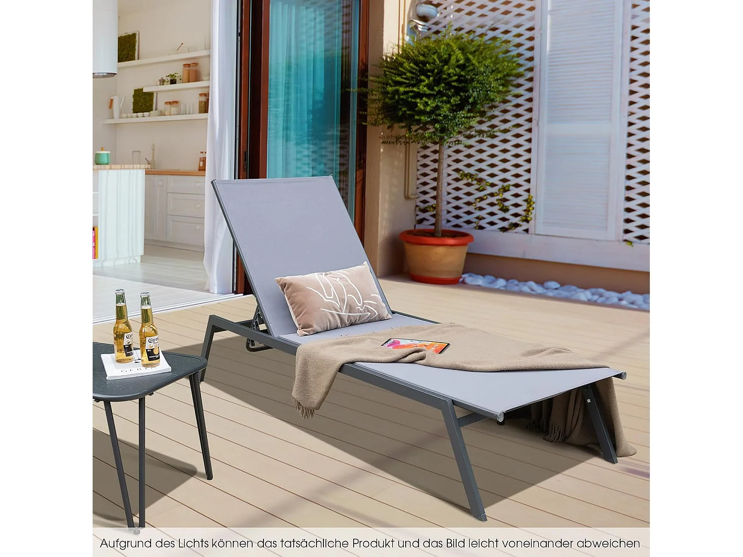 Ligstoel, tuinligstoel met verstelbare rugleuning en sneldrogende stof, belastbaar tot 150 kg, ligstoel voor tuin, terras, zwembad, 199,5 x 70 x 35 cmZB32621