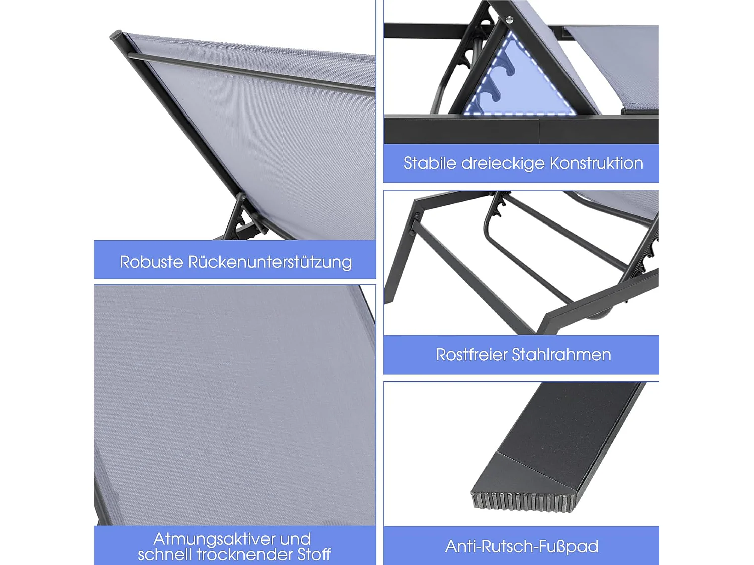Ligstoel, tuinligstoel met verstelbare rugleuning en sneldrogende stof, belastbaar tot 150 kg, ligstoel voor tuin, terras, zwembad, 199,5 x 70 x 35 cmZB32621