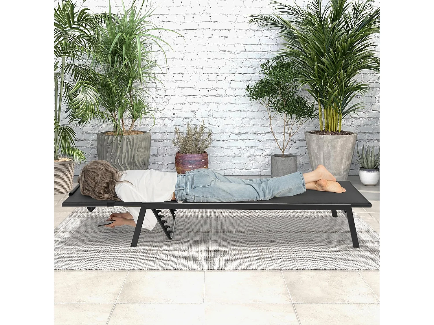 Zonneligstoel met gezichtsopening, ligstoel met 5-voudig verstelbare rugleuning en afneembaar hoofdkussen, terrasstoel, ligstoel 207 x 63 x 31 cmZB33359