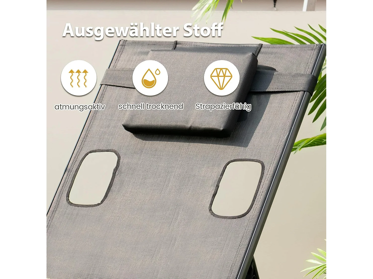 Zonneligstoel met gezichtsopening, ligstoel met 5-voudig verstelbare rugleuning en afneembaar hoofdkussen, terrasstoel, ligstoel 207 x 63 x 31 cmZB33359