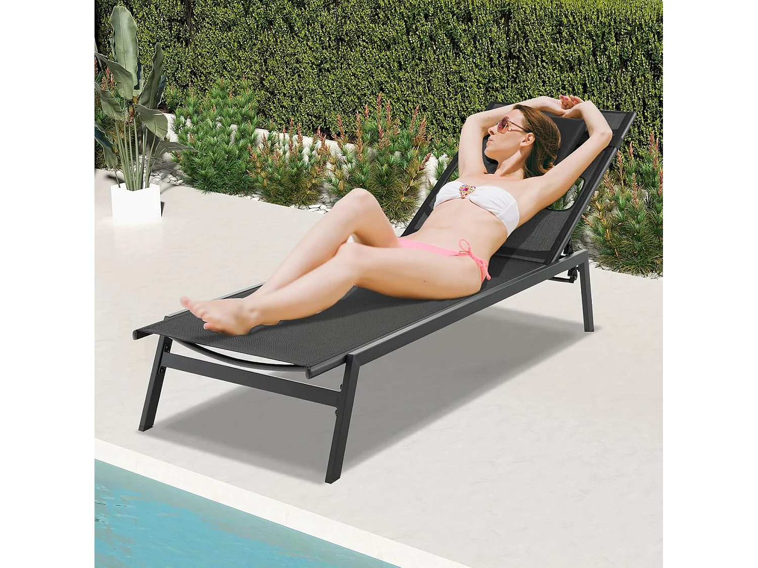 Zonneligstoel met gezichtsopening, ligstoel met 5-voudig verstelbare rugleuning en afneembaar hoofdkussen, terrasstoel, ligstoel 207 x 63 x 31 cmZB33359