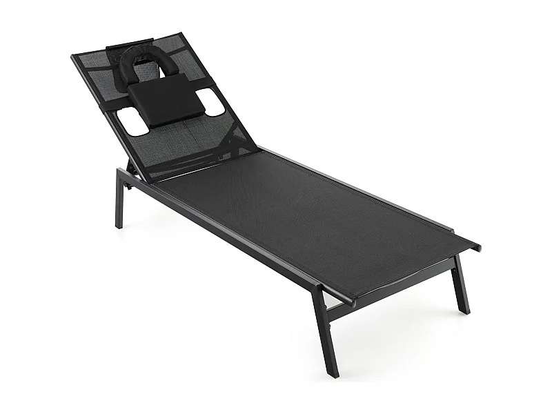 Zonneligstoel met gezichtsopening, ligstoel met 5-voudig verstelbare rugleuning en afneembaar hoofdkussen, terrasstoel, ligstoel 207 x 63 x 31 cmZB33359